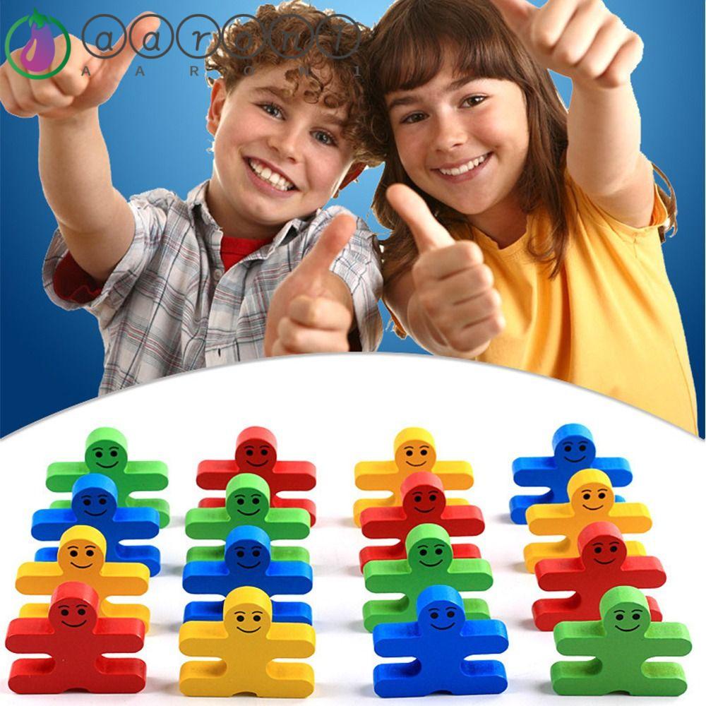 AARON1 Bộ 16 Khối Gỗ Hình Búp Bê Màu Cầu Vồng Mật Độ Cao Thời Trang Cho Bé Mẫu Giáo