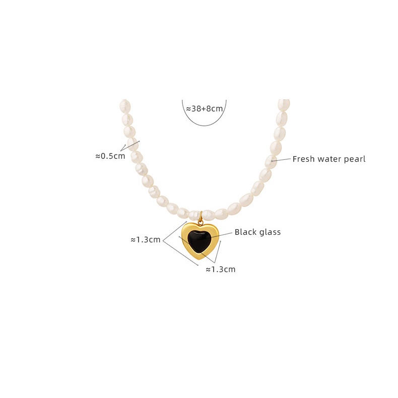 Vòng cổ Thép Titan Mặt Kính Hình Oval Đính Ngọc Trai Giả Phong Cách Retro Pháp