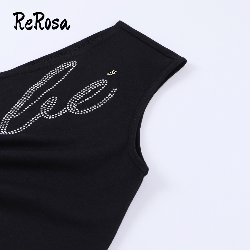 Rerosa Áo Ngắn Trễ Vai Ôm Dáng Đính Kim Cương Nóng Bỏng Gợi Cảm Hàng Mới 2023 Dành Cho Bạn Nữ