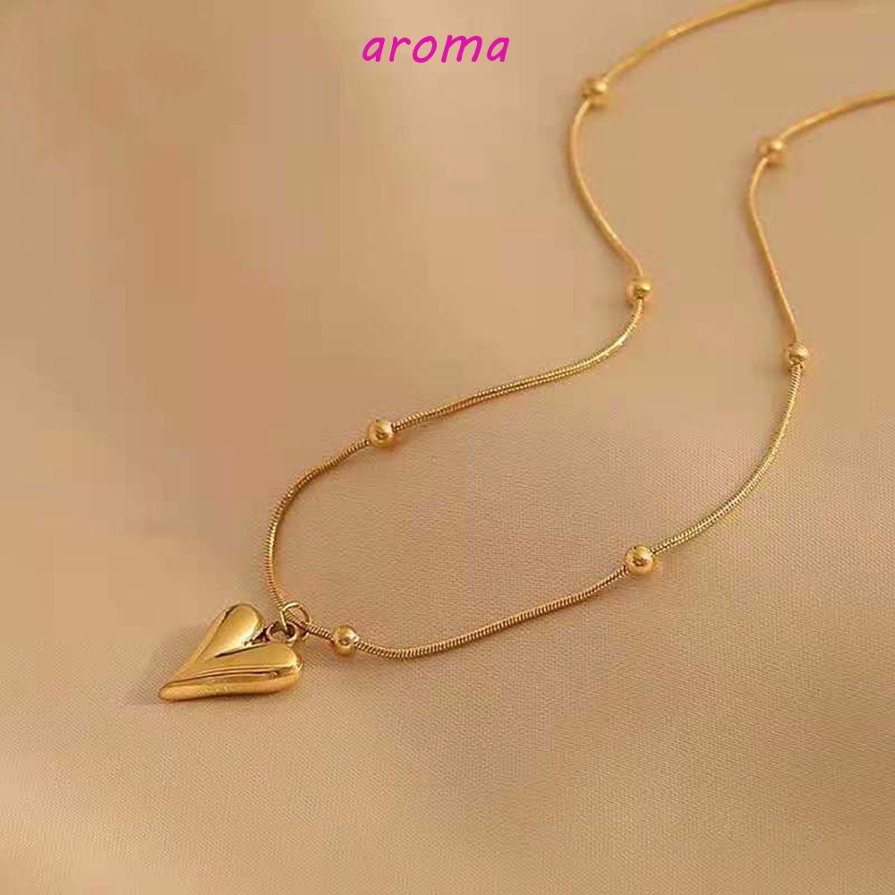 AROMA Vòng cổ Thép Titan Đính Hạt Phong Cách Hàn Quốc Sang Trọng Cho Nữ