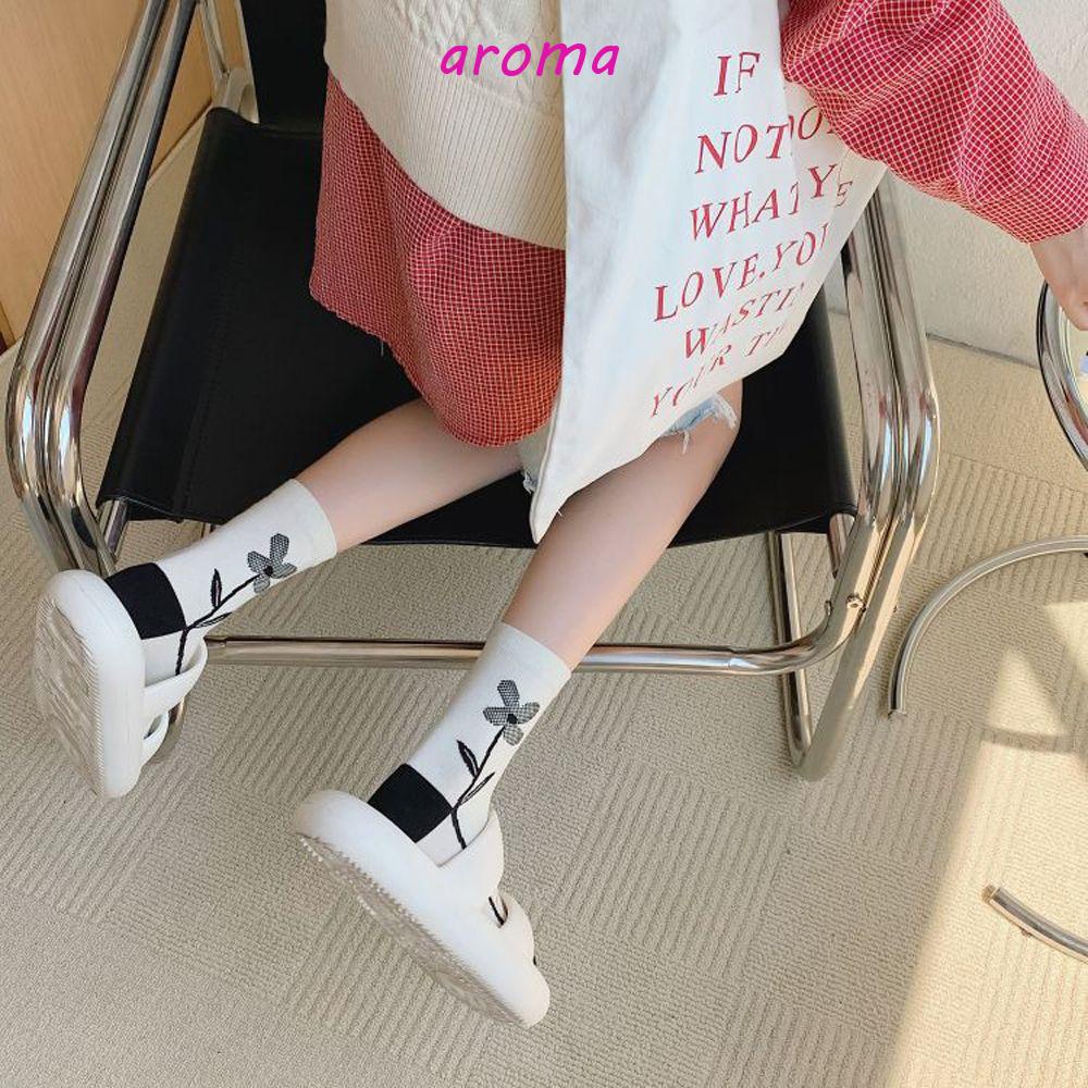 AROMA Vớ Cotton Thoáng Khí In Họa Tiết Hoa Đen Phong Cách Harajuku Thời Trang Thu Đông Cho Nữ