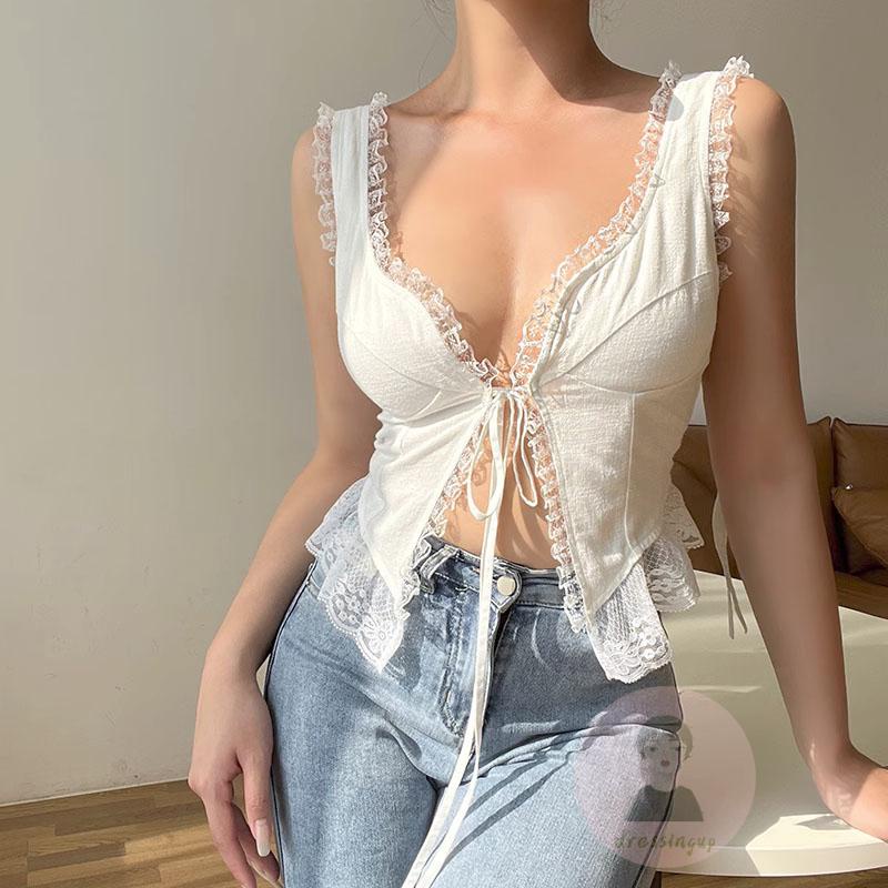 Áo Tank Top Cột Dây Trước Không Tay Thời Trang Cho Nữ