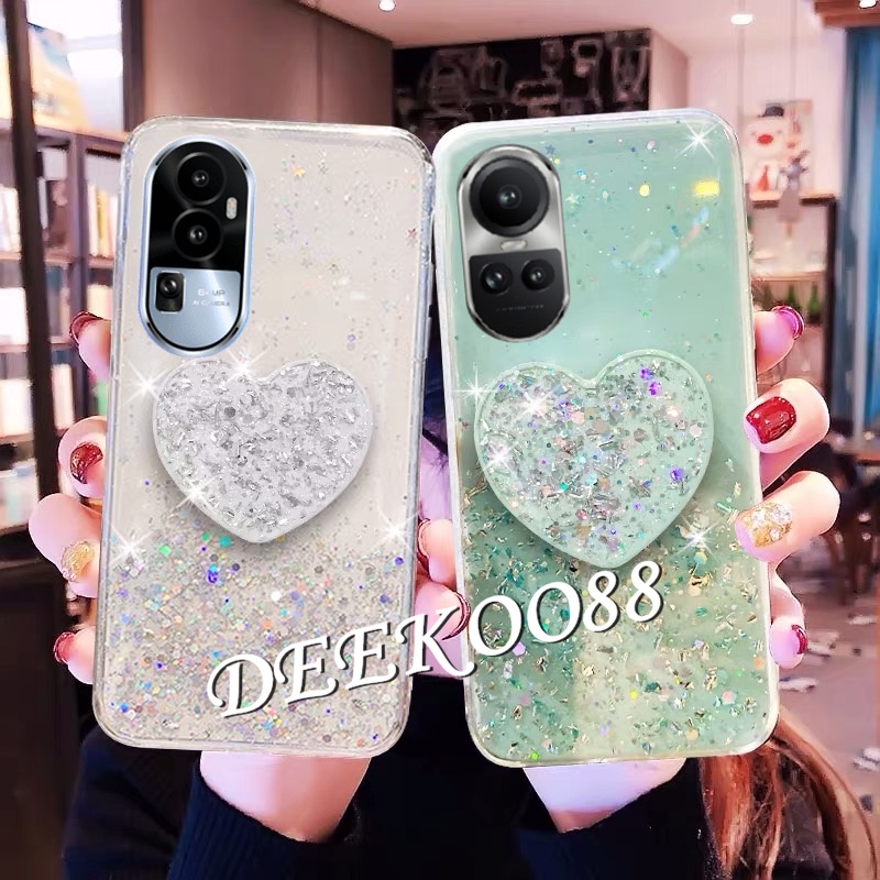 Ốp Điện Thoại Lấp Lánh Gắn Kèm Giá Đỡ Hình Trái Tim Dành Cho OPPO Reno 10 Pro Plus Pro + 5G 2023 Reno 10 10 Pro Reno 10 Pro +