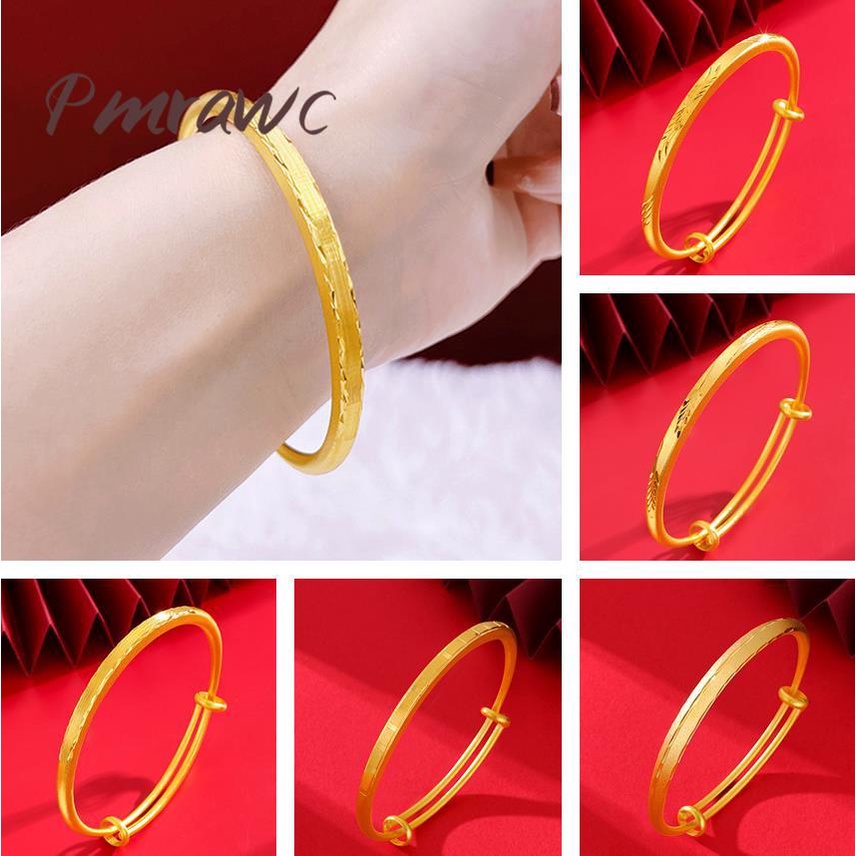 Pmrawc | Vòng Tay Mạ Vàng 24K Họa Tiết Kẻ Sọc Phong Cách Vintage Không Phai Màu FS1660