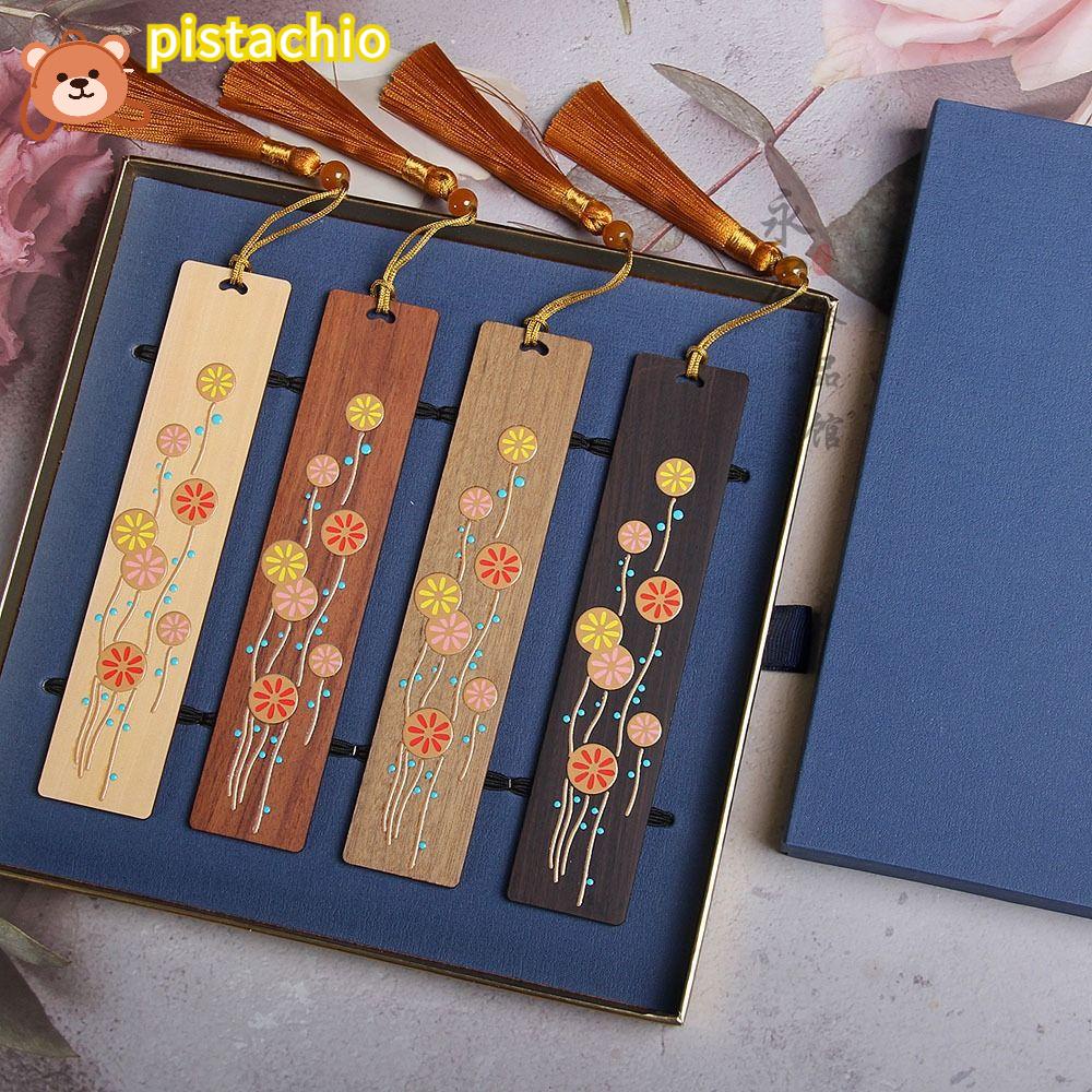 PISTA Thẻ Đánh Dấu Trang Sách Bằng Gỗ Mun Phong Cách Trung Hoa Cổ Điển