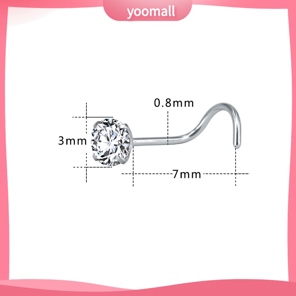 Bộ 3 Khuyên Mũi Bằng Thép Không Gỉ Đính Đá Zircon Hình Ngôi Sao / Trái Tim