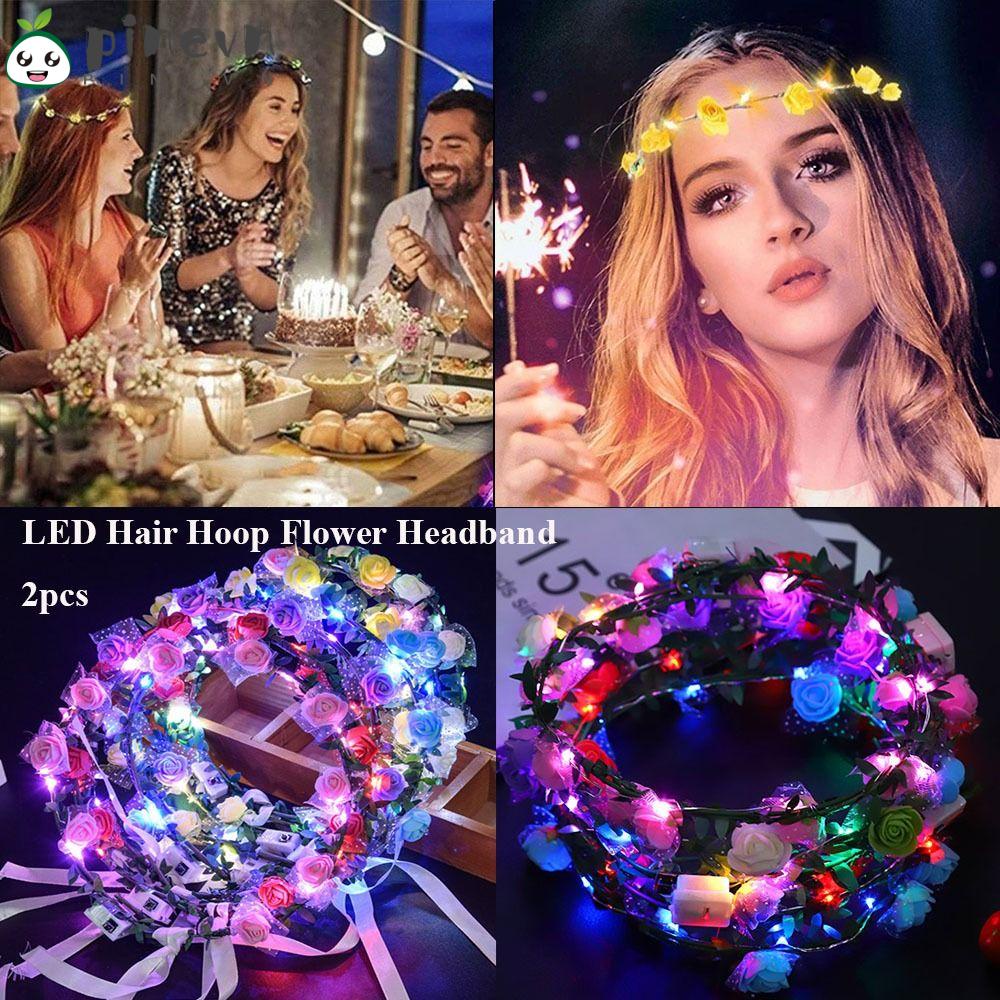 PINEVN Set 2 Vòng Hoa Đội Đầu Có Đèn LED Phát Sáng Độc Đáo