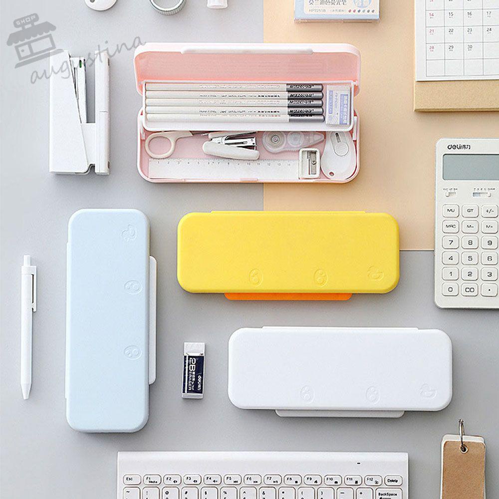 AUGUSTINA Túi Đựng Bút Hai Ngăn Chống Thấm Nước Kích Cỡ Lớn Đơn Giản Xinh Xắn Ốp