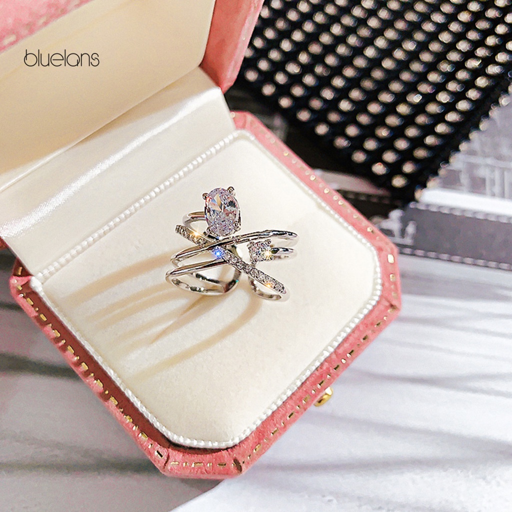 Nhẫn Kim Loại Nhiều Lớp Dạng Mở Đính Đá Có Thể Điều Chỉnh Cho Nữ