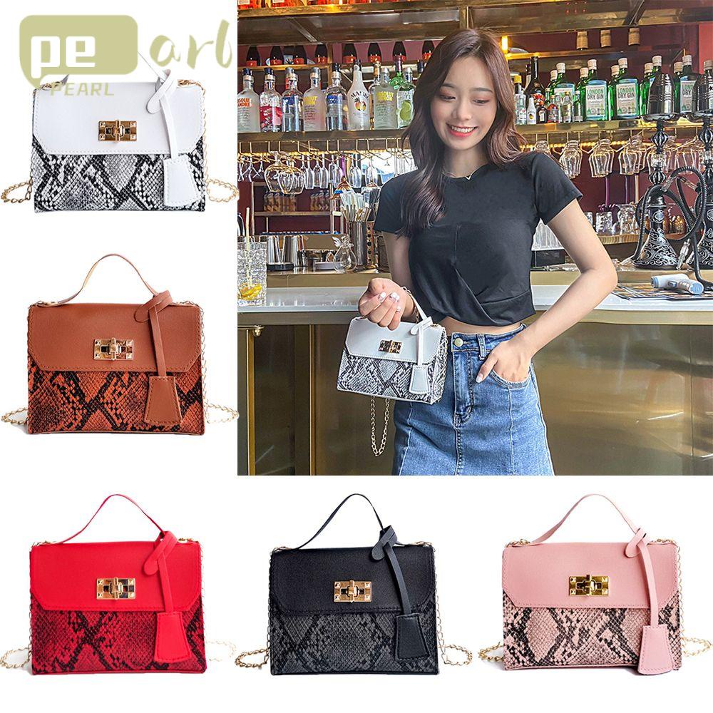 PEARLVN Túi Da PU Đeo Chéo Nhỏ Xinh Phối Quai Xích Thời Trang Cho Nữ