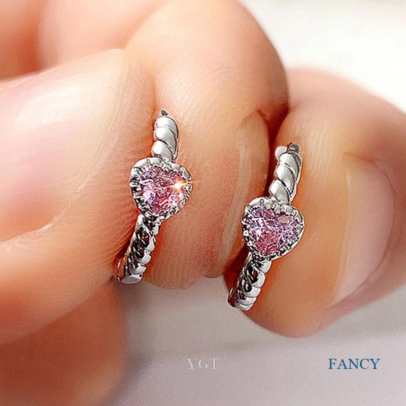 Ygt Bông Tai Zircon Hồng Hình Trái Tim Chống Dị Ứng Thời Trang Sáng Tạo Thích Hợp Làm Quà Tặng Cho Cặp