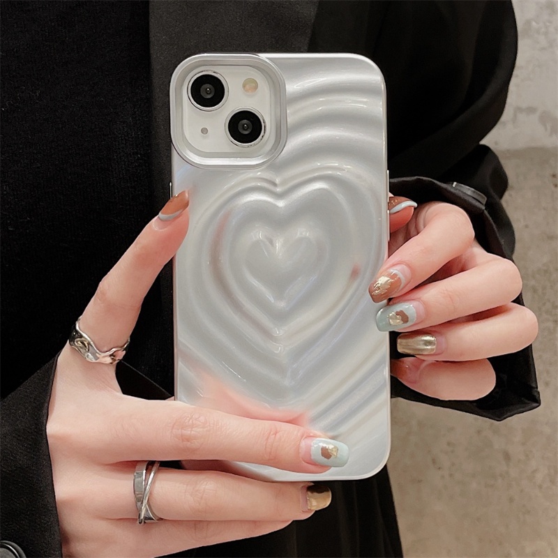 Ốp Điện Thoại tpu Mềm Nhám Họa Tiết Trái Tim 3D Màu Bạc Thời Trang Cho iphone 14PROMAX 14 13 pro max 12 pro max 11 pro max