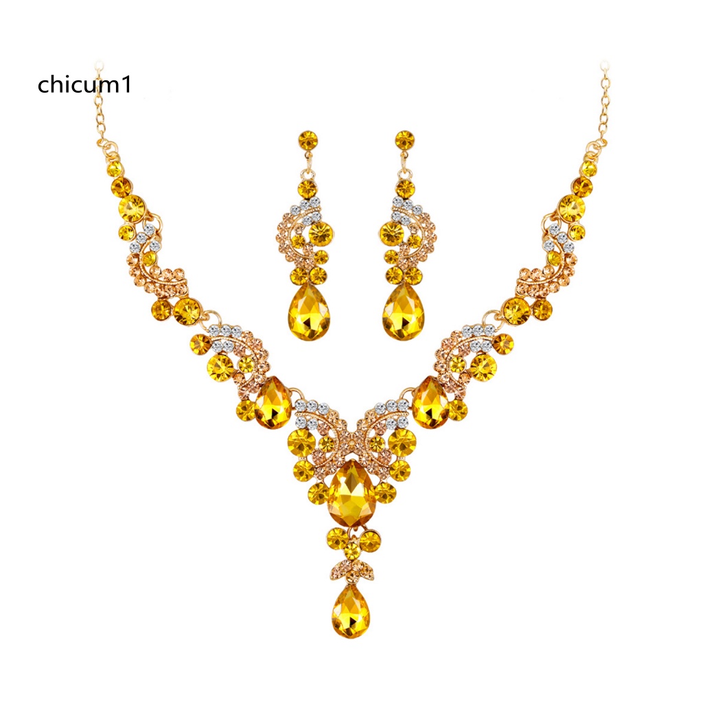 Bộ Vòng cổ + Bông Tai Đính Đá Pha Lê Giả Thời Trang