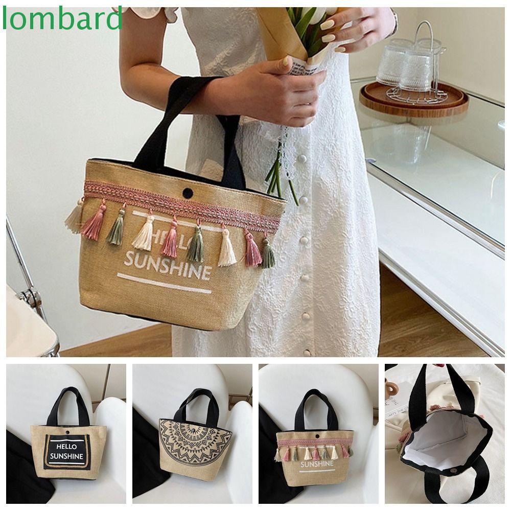 LOMBARD Túi Xách Vải Canvas Cỡ Lớn Phối Tua Rua Đa Năng Phong Cách Nhật Bản