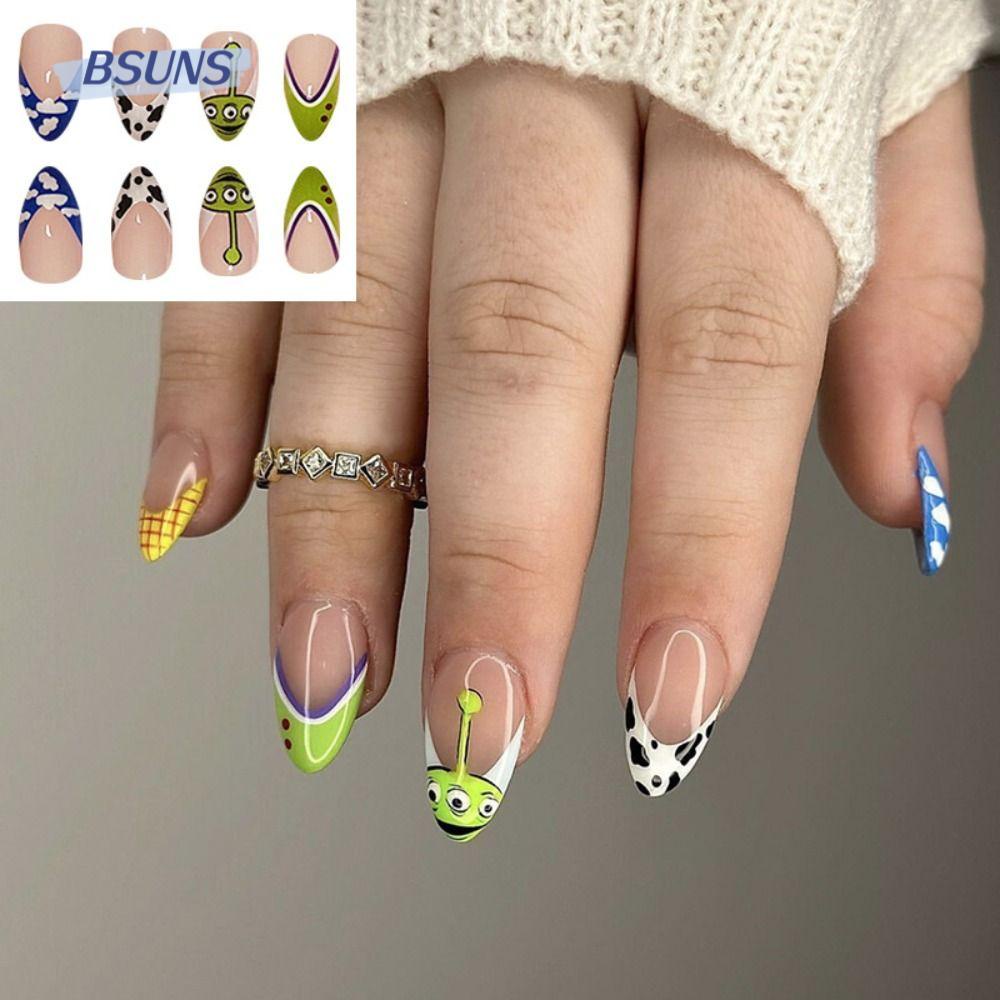 BSUNS Móng Tay Giả Ngắn / Dài Đính Đá Nhân Tạo Đầu Nhọn Che Phủ Toàn Diện Thời Trang Cho Nữ