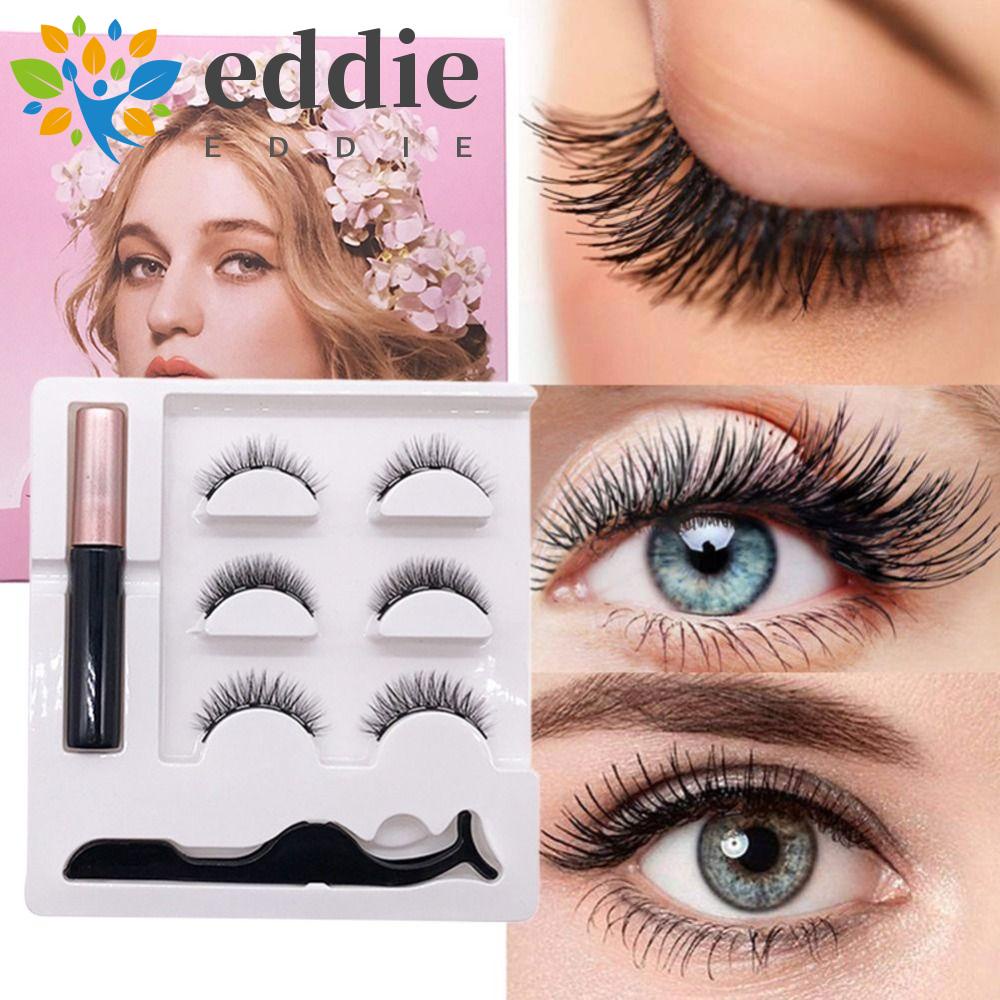 26EDIE Set 3 Cặp Lông Mi Giả Kèm Bút Kẻ Mắt Dạng Lỏng Và Nhíp Toàn Diện Chống Nước Cho Nữ