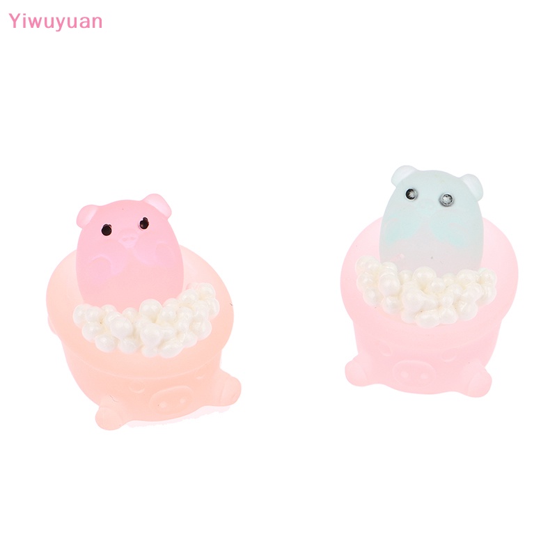 Bộ 2 Phụ Kiện Trang Trí Điện Thoại Hình Chú Heo Trong Bồn Tắm Bằng Nhựa Phát Quang DIY Mới