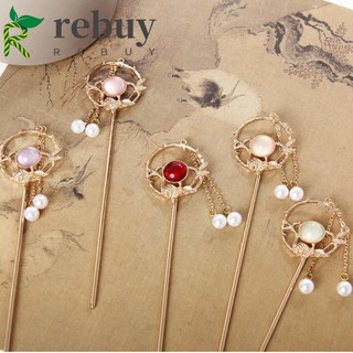 Set 1/5 trâm cài tóc hình nhành lá phối ngọc trai tua rua phong cách Trung Hoa cổ điển thanh lịch