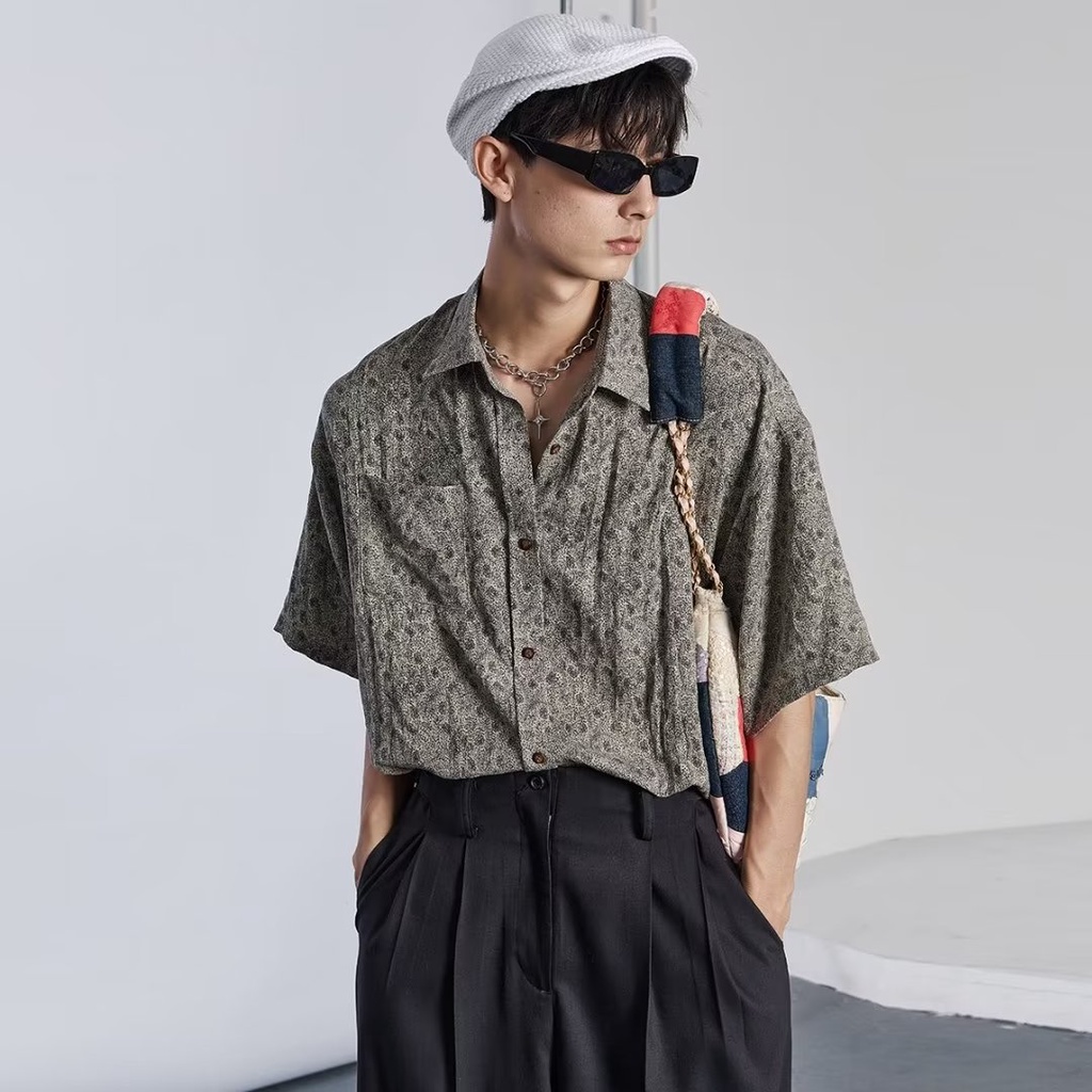 Áo Sơ Mi Ngắn Tay Dáng Rộng Thời Trang Retro Hàn Quốc Dành Cho Nam
