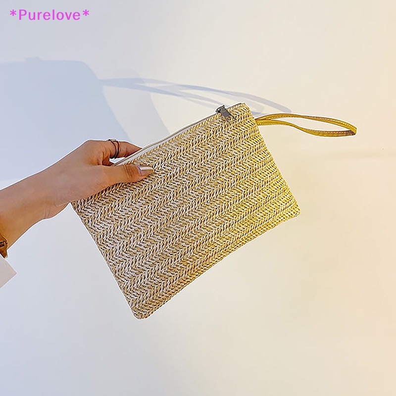 Ví Đựng Tiền Xu Điện Thoại Bằng Rơm Đan Màu Trơn Thời Trang Dành Cho Nữ Mới