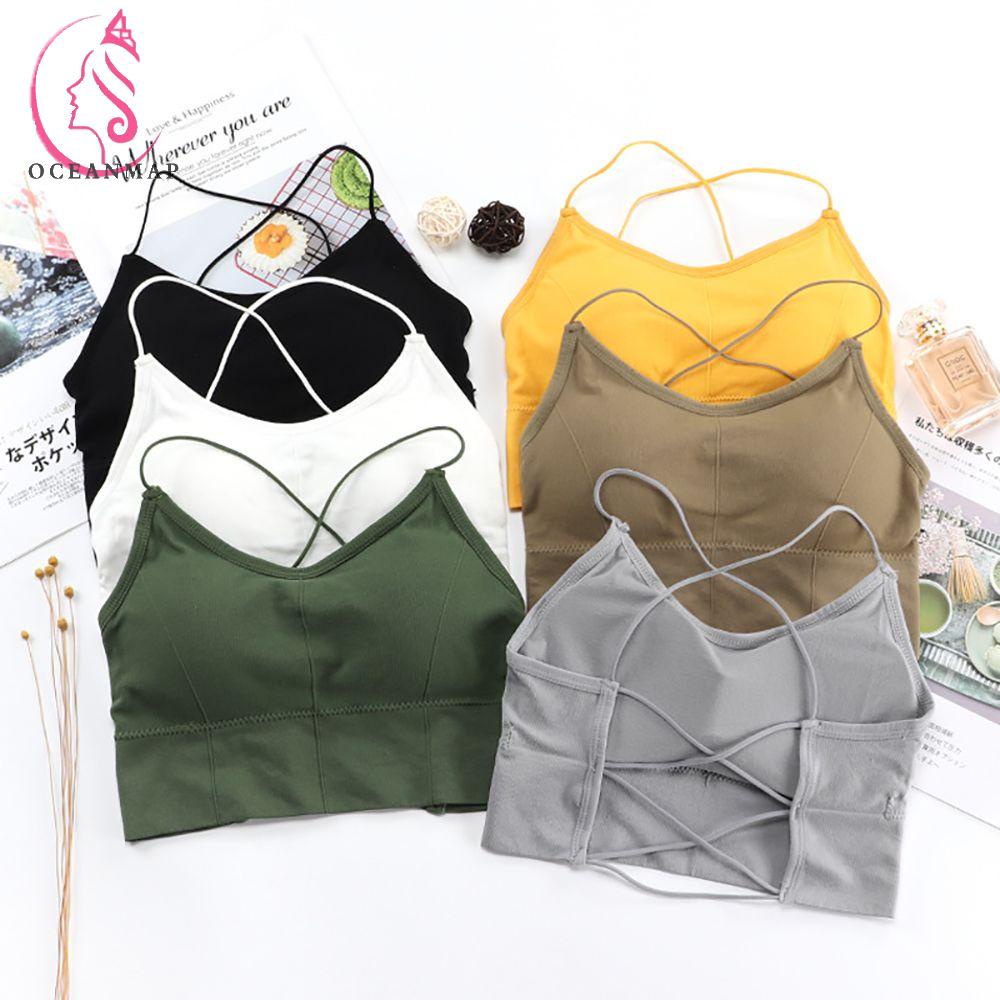 OCEANMAP Áo Croptop Sát Nách Hở Lưng Phong Cách Thể Thao Hàn Quốc Cho Nữ