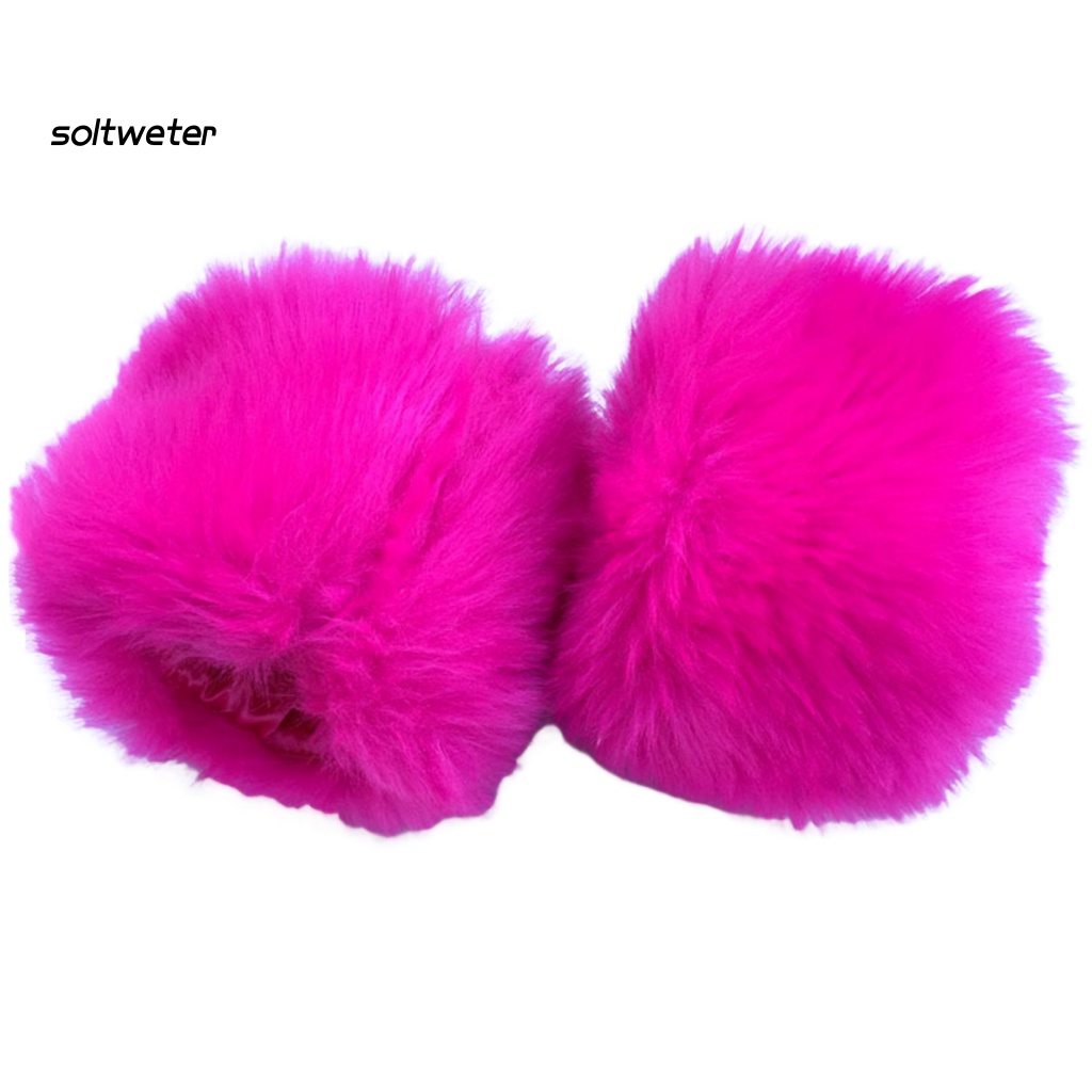 1 Cặp Găng Tay Lông Thỏ Giả Mềm Mại Co Giãn Màu Trơn Giữ Ấm Mùa Đông Cho Nữ