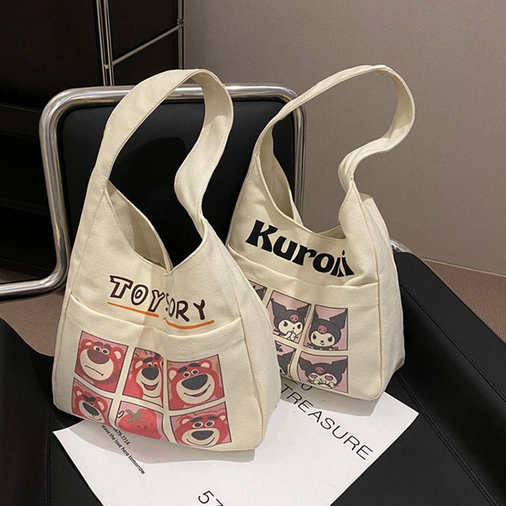 LOMBARD Túi Xách Canvas Cỡ Lớn In Họa Tiết Chó Snoopy / Gấu / Dâu Tây Dễ Thương