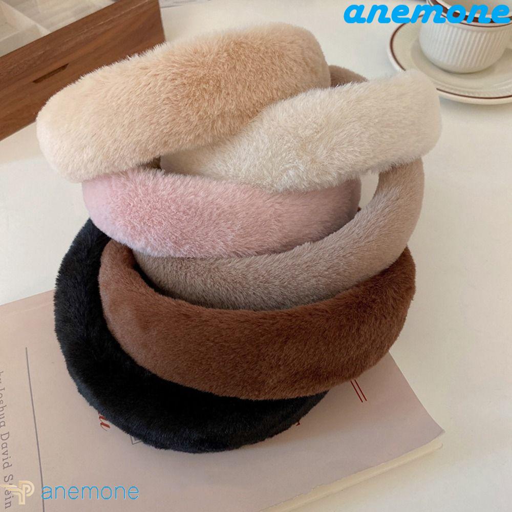 ANEMONE Băng Đô Cài Tóc Giả Lông Nhung Màu Sắc Trơn Phong Cách Retro Cá Tính Dành Cho Nữ