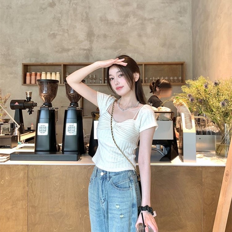 Áo Kiểu Tay Ngắn Phối Nơ Thời Trang Mùa Hè Xinh Xắn Cho Nữ