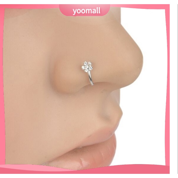 1 Khuyên Mũi Tròn Đính Đá Hình Hoa Gợi Cảm Bằng Thép Không Gỉ