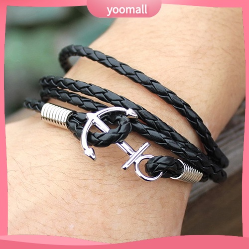 [YM] Vòng Tay Giả Da Nhiều Lớp Gắn Mỏ Neo Vô Cực Cho Nam