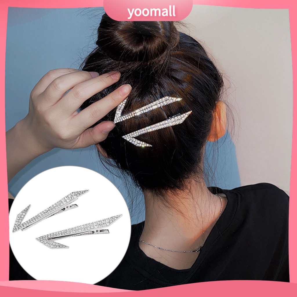 1 Cặp Kẹp Tóc Kim Loại Đính Đá Chống Trượt Kiểu Dáng Thời Trang