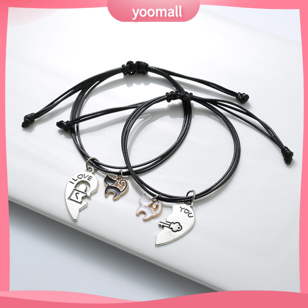 Bộ 2 Vòng Tay Dây Bện Mặt Hình Trái Tim Mở Có Thể Điều Chỉnh