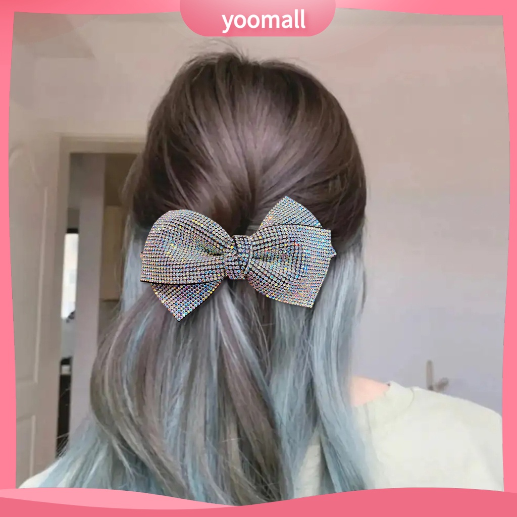 Kẹp Tóc Nơ Đính Đá Lấp Lánh Cố Định Chống Trượt Chống Rơi Vỡ