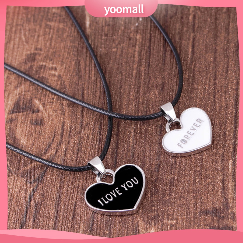 1 Cặp Vòng cổ Unisex Mặt Trái Tim Khắc Chữ I Love You Forever Màu Trắng Đen