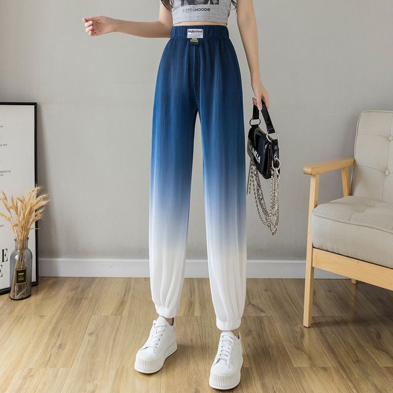 Quần Harem Lụa Mỏng Ống Rộng Lưng Cao Màu Gradient Phong Cách Mới