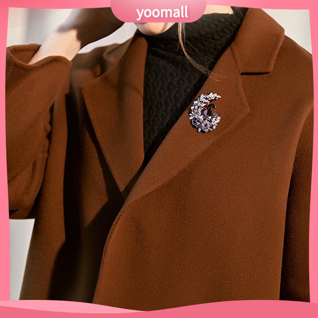 Ghim Cài Áo Hình Mặt Trăng Đính Đá Pha Lê Sáng Bóng Thanh Lịch Cho Nữ