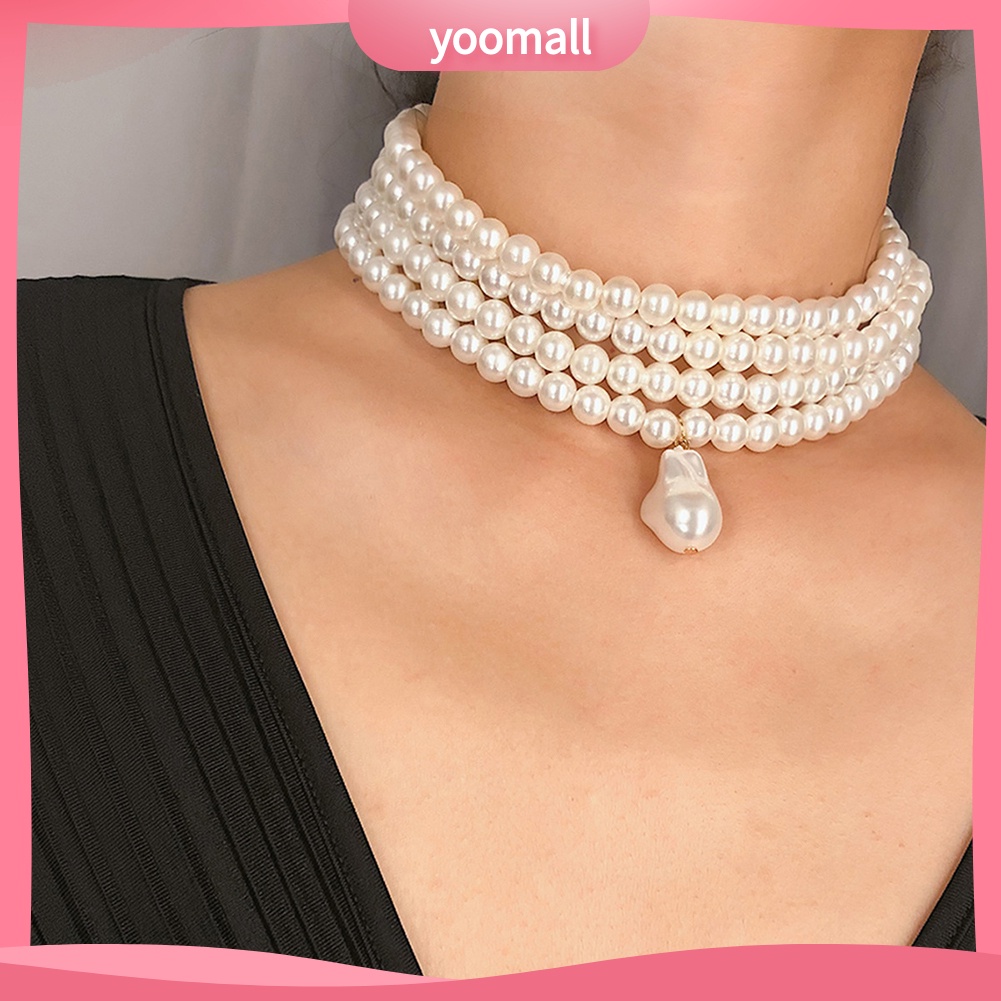 Vòng Cổ Choker Nhiều Lớp Đính Hạt Ngọc Trai Nhân Tạo Thanh Lịch Dành Cho Nữ