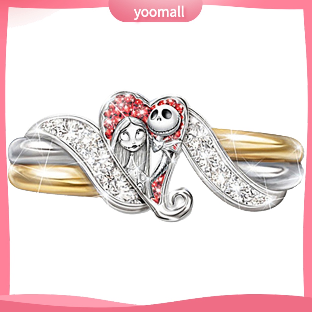 Nhẫn Hợp Kim Hai Màu Sắc Họa Tiết Trái Tim Đính Đá Kim Cương Nhân Tạo Dành Cho Nữ
