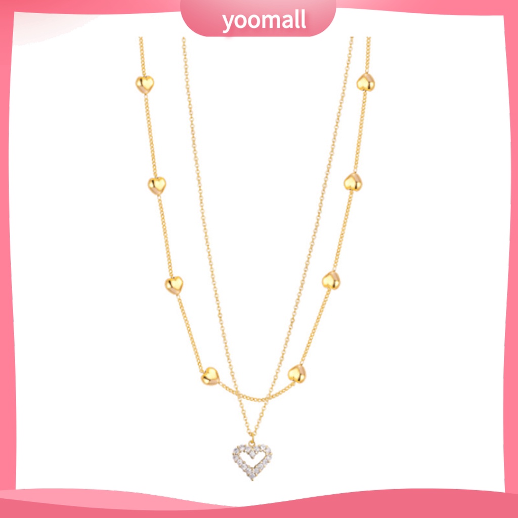 Vòng cổ Hai Lớp Mặt Trái Tim Đính Đá Thời Trang Dành Cho Nữ