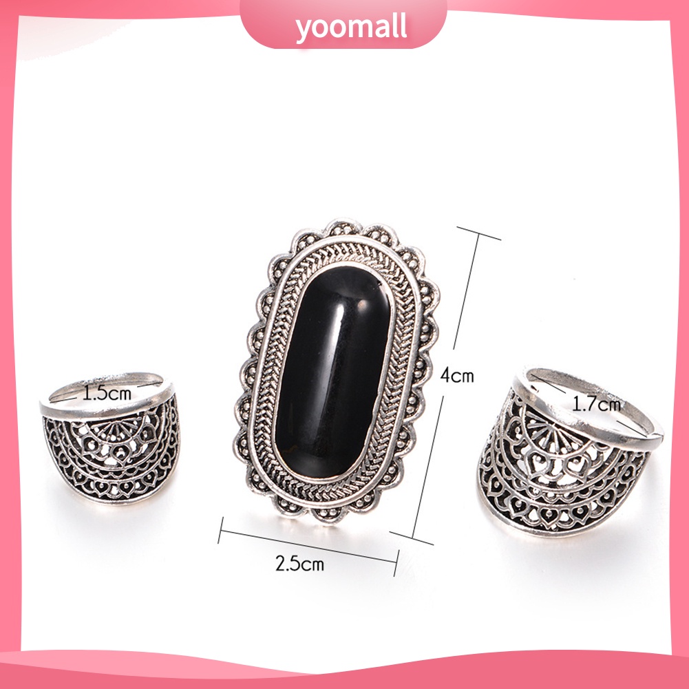 Bộ 3 Nhẫn Đính Đá Phong Cách Vintage Thời Trang Dành Cho Nữ