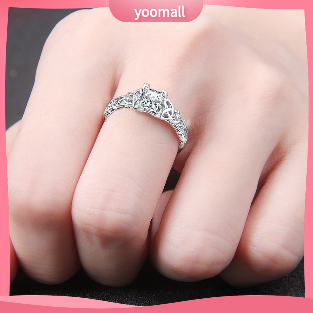 [YM] Nhẫn Đính Kim Cương Nhân Tạo Mạ Điện Không Gây Dị Ứng Trang Sức Hình Vuông Họa Tiết Hoa Sang Trọng Cho Nữ Dự Tiệc