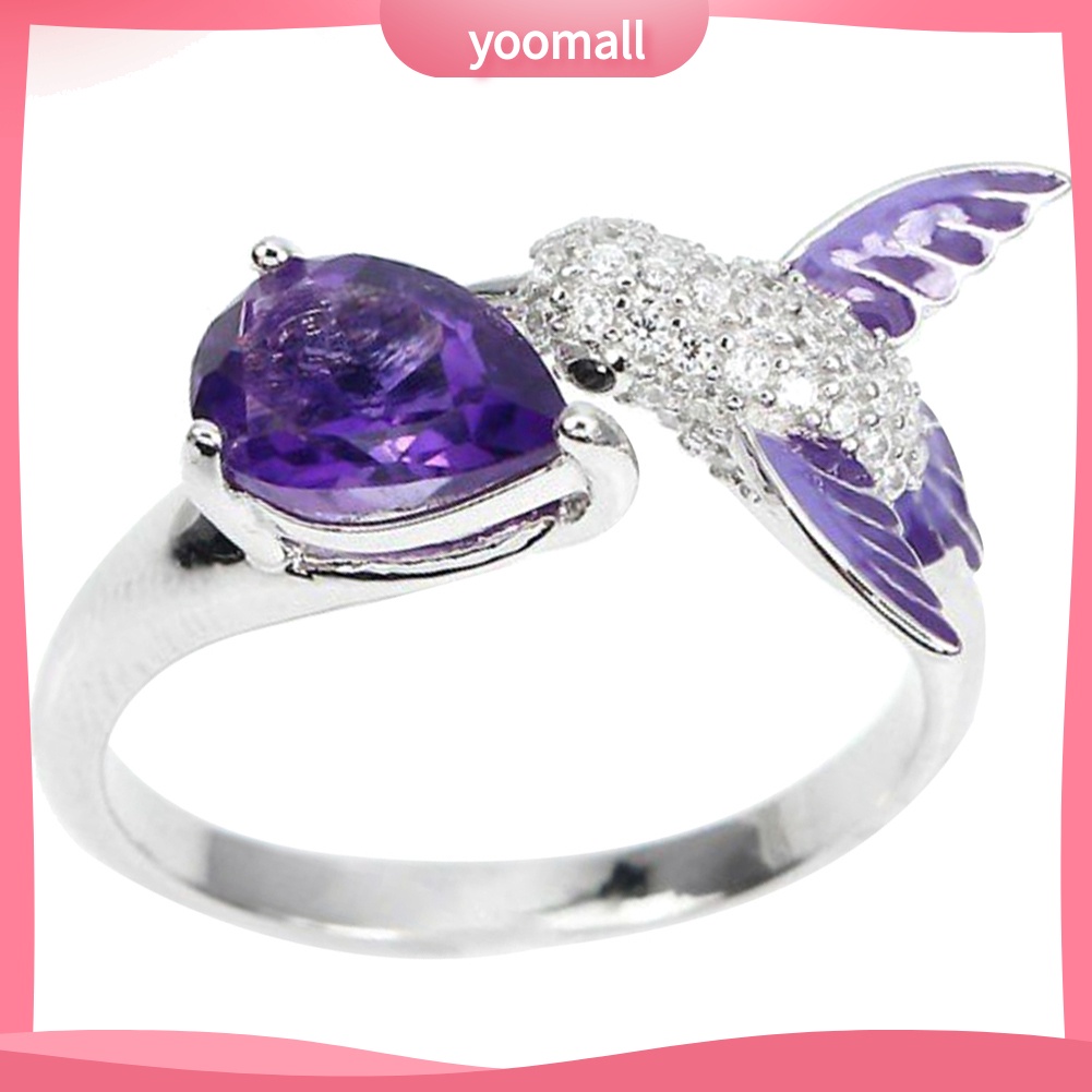 Nhẫn Đính Hôn Dạng Mở Đính Đá Zircon Hình Giọt Nước &amp; Chú Chim Cho Nữ