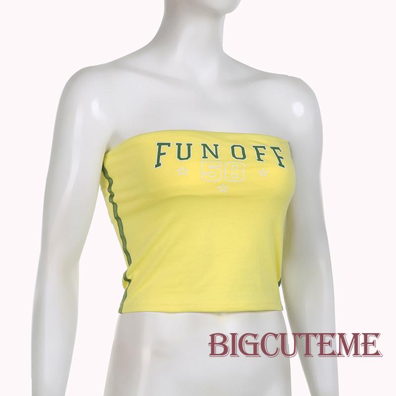 Áo Ống Lửng Hở Lưng In Chữ Số Màu Vàng Thời Trang Quyến Rũ Dành Cho Nữ