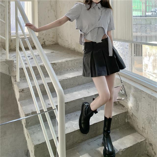 Set Áo Sơ Mi Ngắn Tay Và Chân Váy Thiết Kế Độc Đáo Thời Trang Mùa Hè Cho Nữ