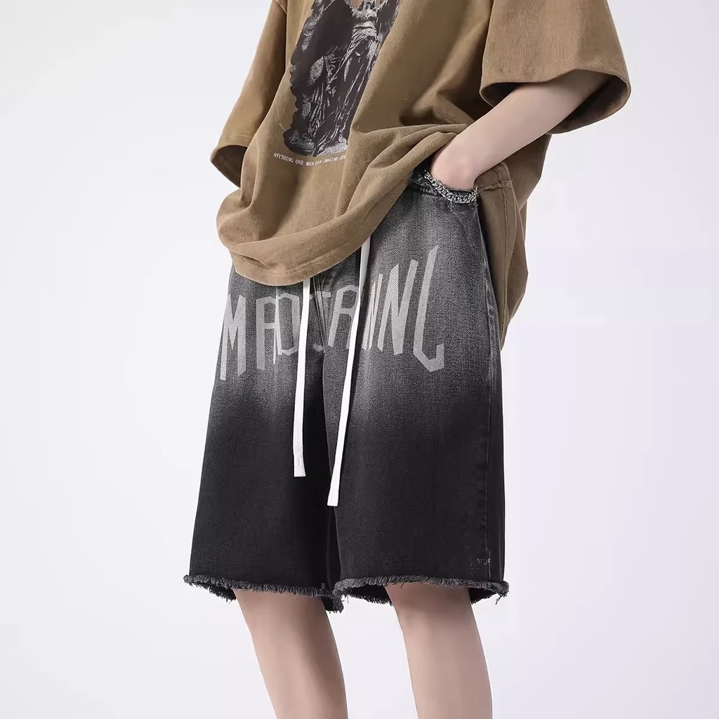 Quần Short Denim Màu Gradient Dáng Rộng Phong Cách Đường Phố Mỹ Thời Trang Mùa Hè Hàng Mới Dành Cho Nam