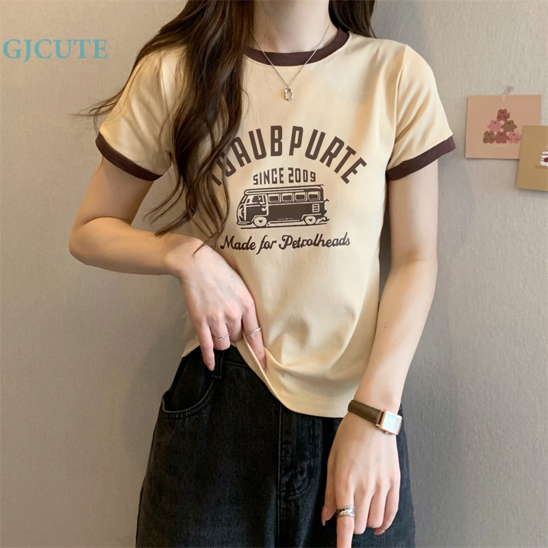 Áo Thun Crop Top Tay Ngắn Cổ Tròn In Họa Tiết Thời Trang Mùa Hè Cho Nữ