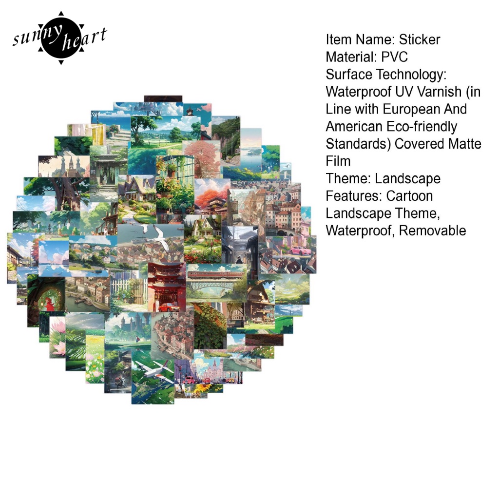 Sunnyheart Set 60 Miếng Dán Hình Dán Trang Trí Chai Nước Laptop Xe Hơi Ván Trượt Máy Tính Xe Đạp Sổ Lưu Niệm Đi Học