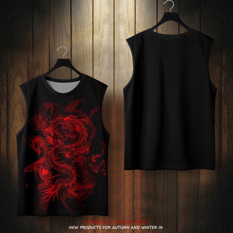 Áo Thun Bóng Rổ Không Tay In Hình Rồng Phong Cách Trung Hoa Dành Cho Nam Giới