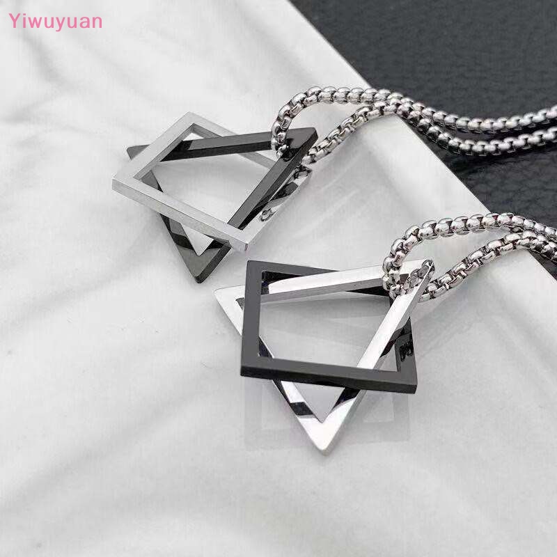 < Yiwuyuan > Dây Chuyền Thép Titan Mặt Tam Giác Vuông Lồng Vào Nhau Phong Cách Đường Phố Mới Cho Nam Và Nữ